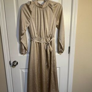 LOFT Beige Midi Dress with Belt